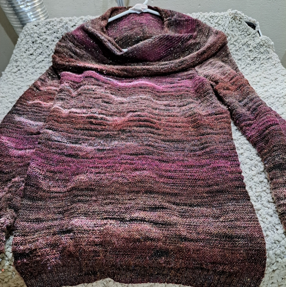 Maroon multi color shimmer sweater with cowl neck szM